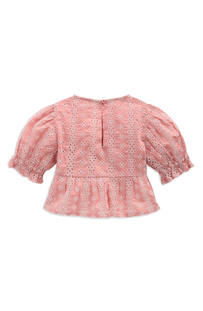 Mini Boden Kids' Floral Embroidered Peplum Top, Alternate, color, Almond Pink Broderie