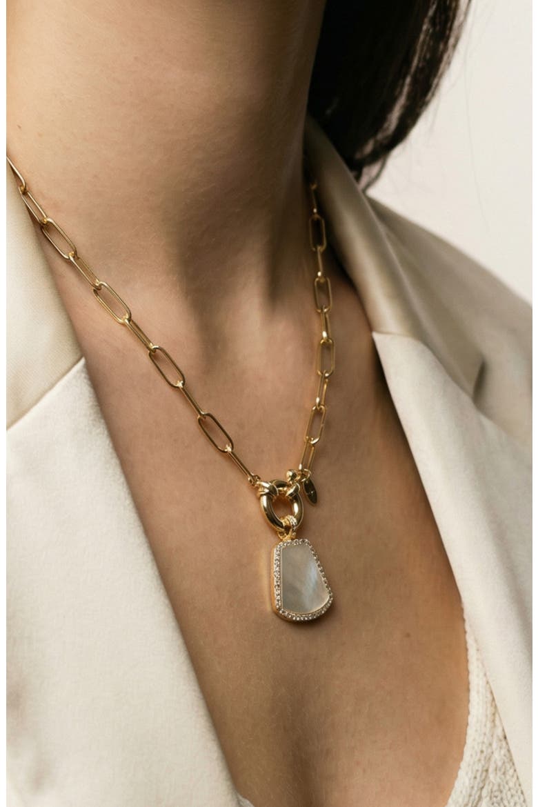 Mother-of-Pearl Tag Pendant Necklace, Alternate, color, GOLD