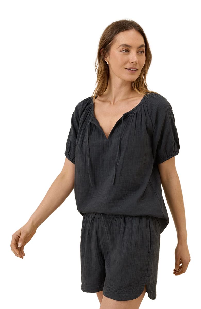 Pact Organic Cotton Coastal Double Gauze Boho Popover, Alternate, color, Black
