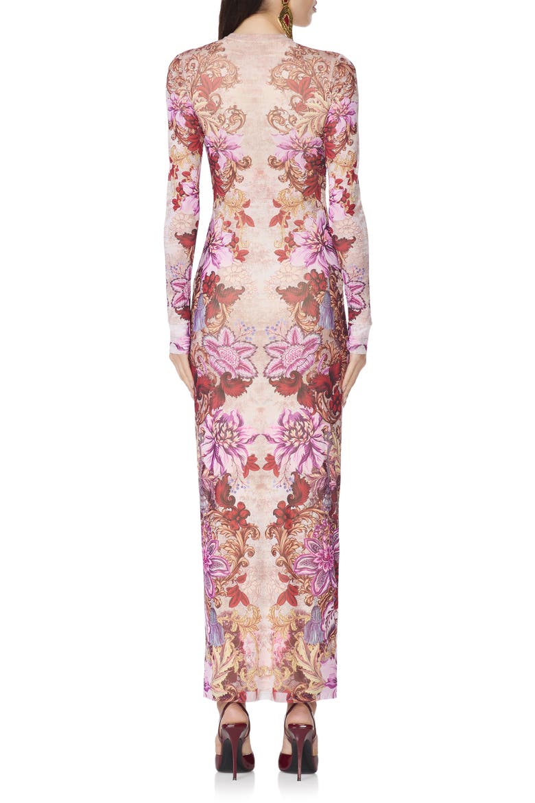 Didi Floral Print Mesh Maxi Dress, Alternate, color, GOLD GUILDED FLORAL