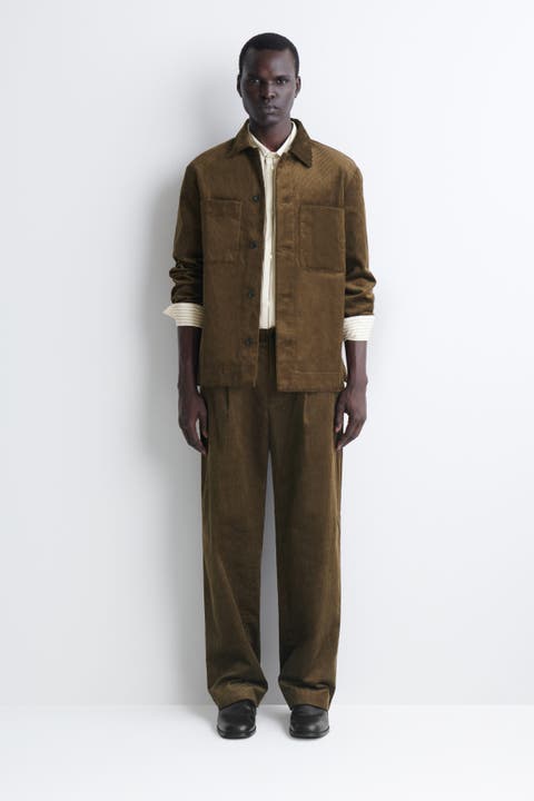 Pleated Relaxed-Fit Tapered Corduroy Pants