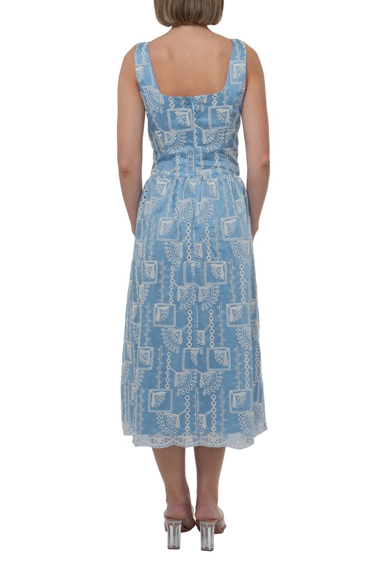 Embroidered Tie Front Midi Dress, Alternate, color, BLUE/ CREAM