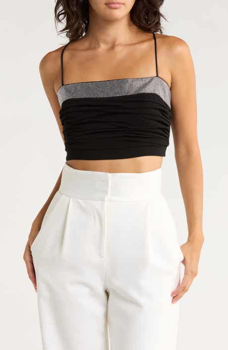 Cinq à Sept Elizabeth Rhinestone Scrunch Crop Top