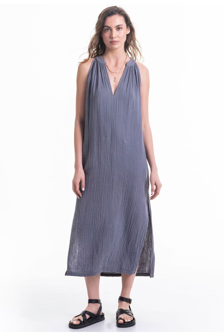 Sleeveless Gauze Midi Dress with Pockets, Alternate, color, Petrol