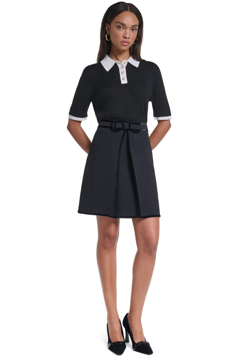 Bow Detail Velvet Trim Miniskirt, Alternate, color, BLACK