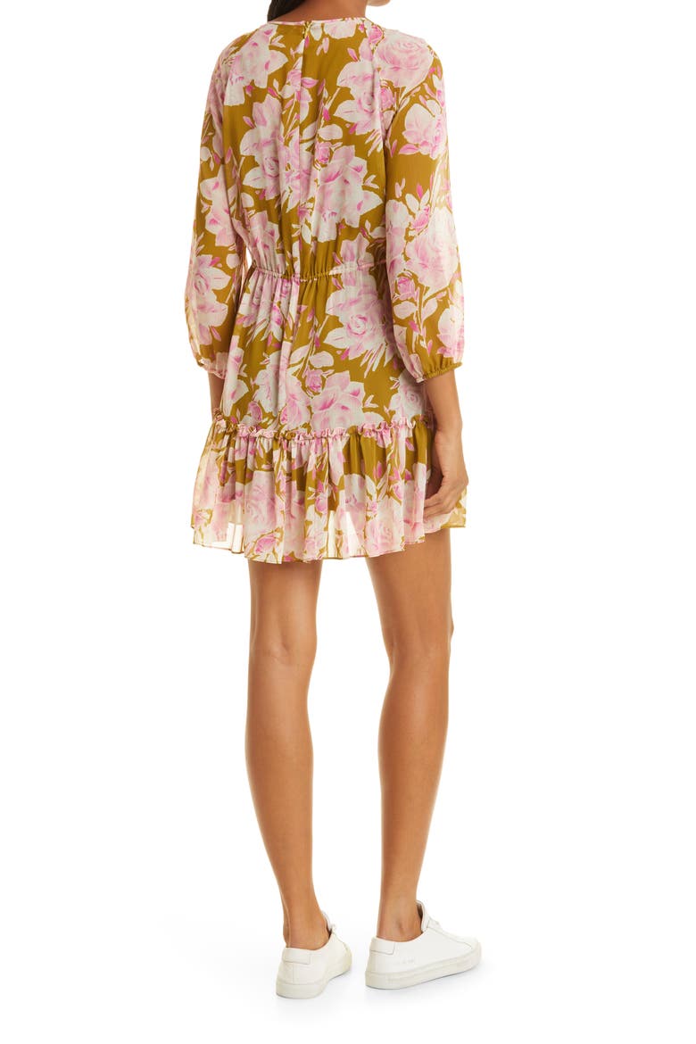 Women's Hadi Floral Long Sleeve Tiered Dress, Alternate, color, OLIVE OIL/ PINK