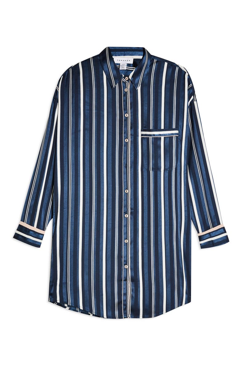 Topshop Stripe Satin Pajama Shirt, Alternate, color,