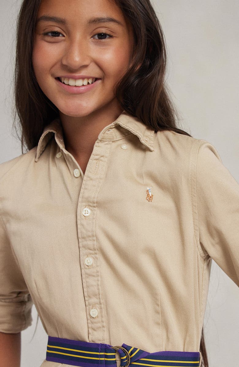 Polo Ralph Lauren Kids' Long Sleeve Belted Cotton Shirtdress, Alternate, color, Classic Khaki