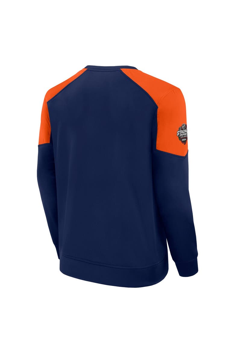 Men's Fanatics Branded Navy New York Islanders 2024 NHL Stadium Series Authentic Pro Fleece Logo Pullover Sweatshirt, Alternate, color, Navy