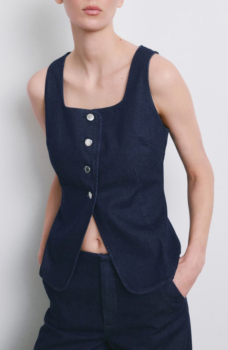 MANGO Square Neck Denim Vest, Main, color, Open Blue