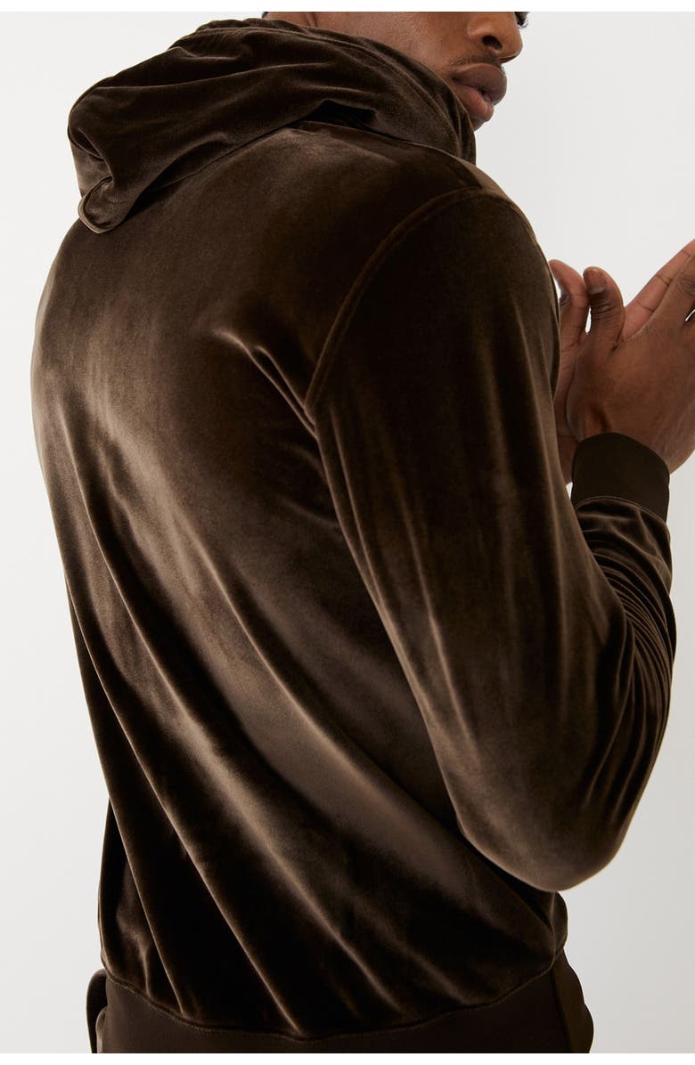 True Religion Brand Jeans Velour Zip Front Drawstring Hoodie, Alternate, color,