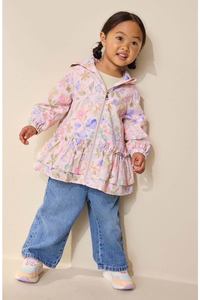 Kids' Floral Water Resistant Hooded Jacket, Alternate, color, PINK