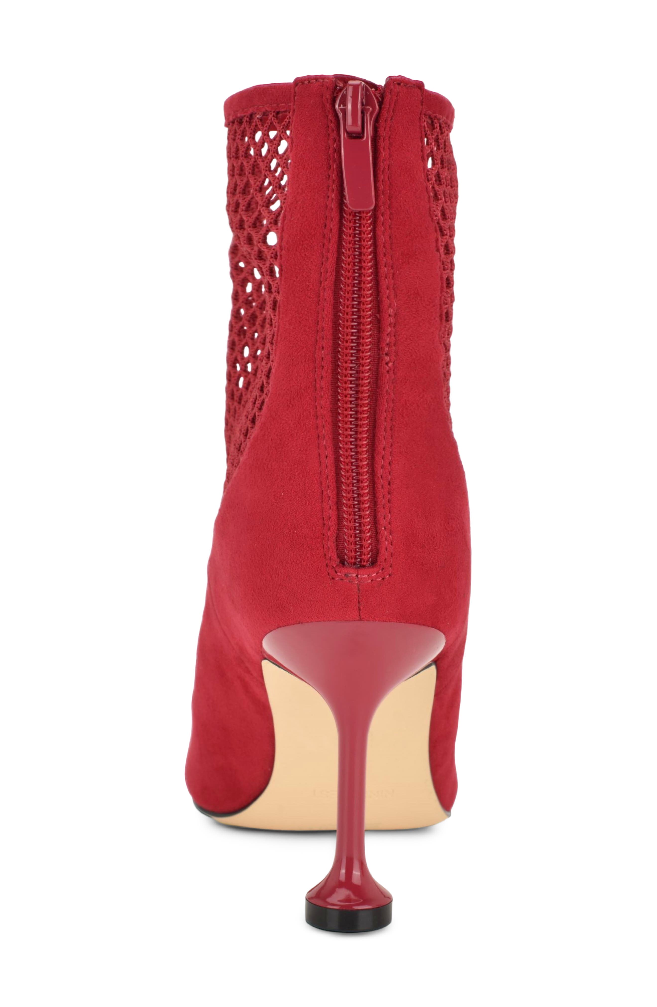 Goane Fishnet Pointed Toe Ankle Bootie, Alternate, color, MED RED