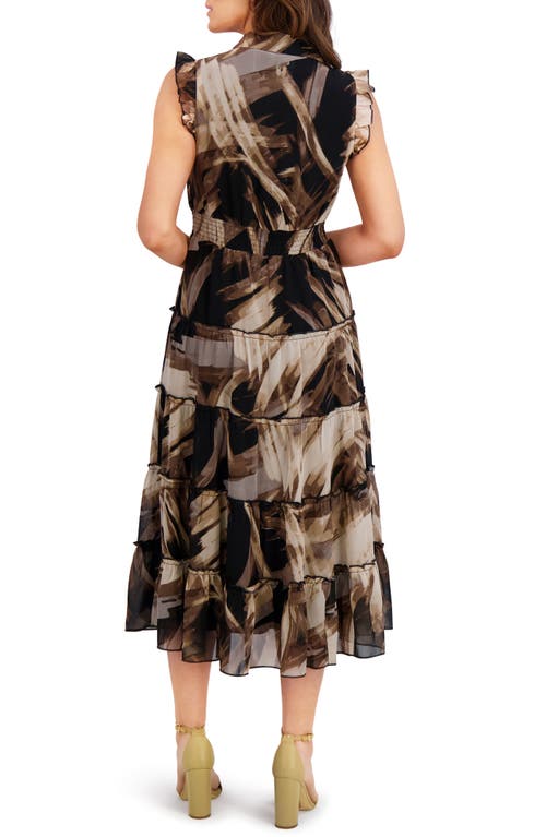 London Times Flutter Sleeve Tiered Chiffon Maxi Dress In Multi