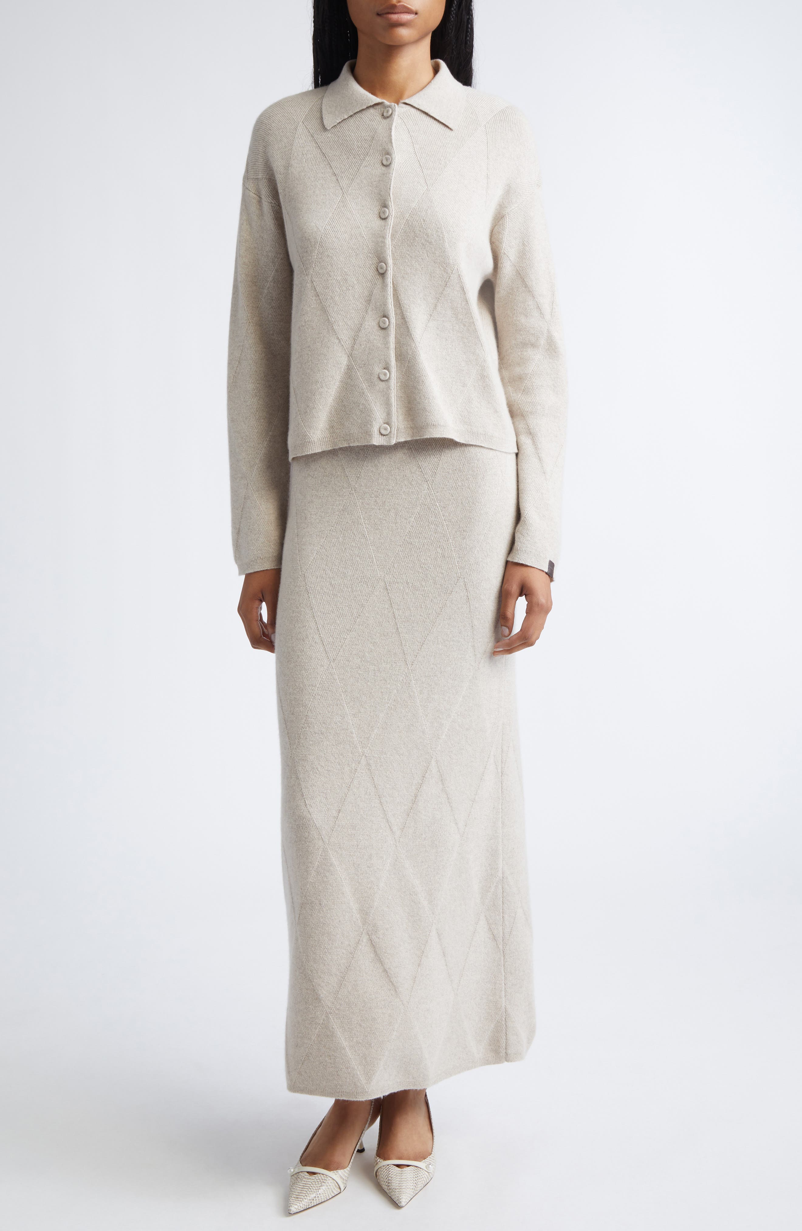 Diamond Stitch Cashmere Midi Sweater Skirt - image 2