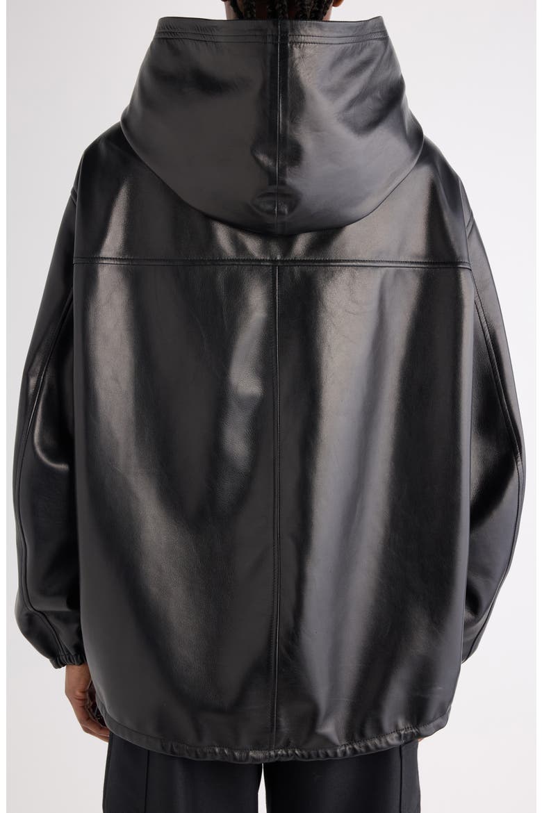 Relaxed Fit Smooth Leather Zip-Up Hoodie, Alternate, color, 1000 BLACK