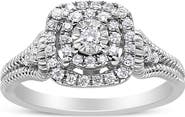 Haus of Brilliance Silver 1/3 Cttw Diamond Halo Style Cocktail Ring