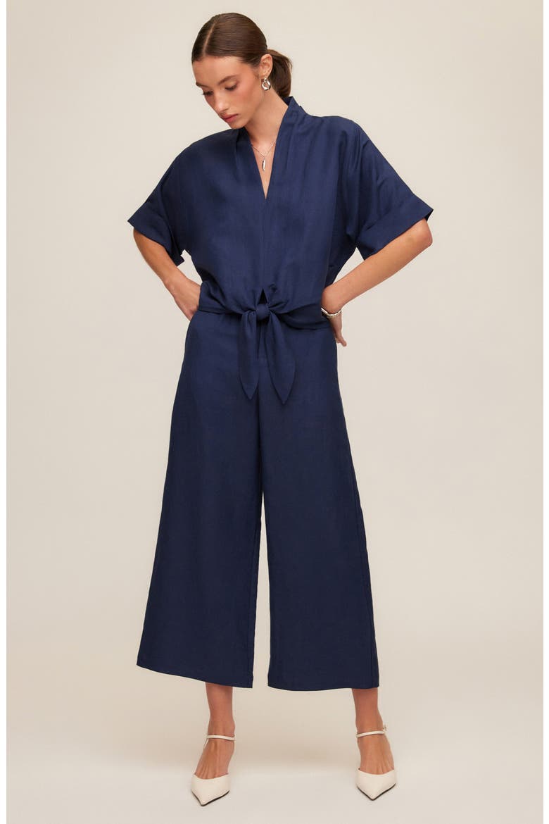 Janice Cuffed Tie Hem Linen Blend Top, Alternate, color, NAVY