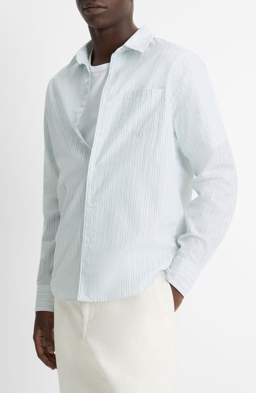 Vince French Regular Fit Striped Shirt In Emerald Green/optic White