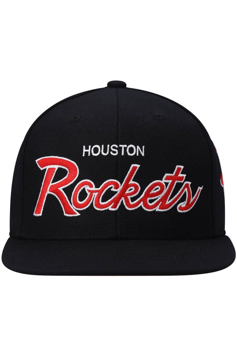 Men's Mitchell & Ness Black Houston Rockets Hardwood Classics Script 2.0 Snapback Hat, Alternate, color, Black