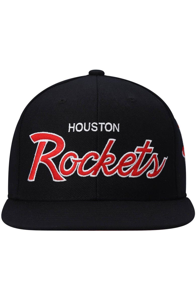 Mitchell & Ness Men's Mitchell & Ness Black Houston Rockets Hardwood Classics Script 2.0 Snapback Hat, Alternate, color, Black