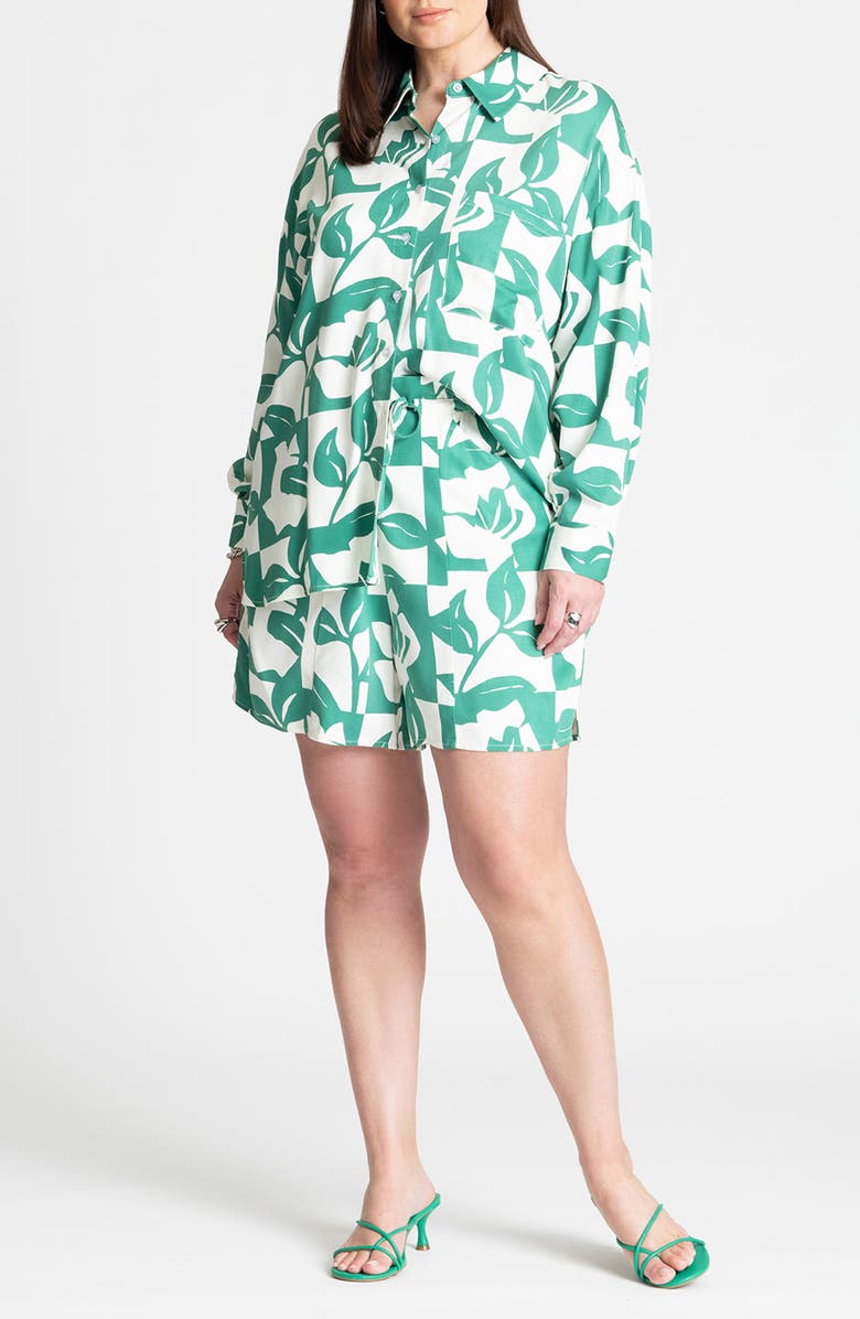 ELOQUII Relaxed Floral Shirt, Alternate, color, Foliage Check