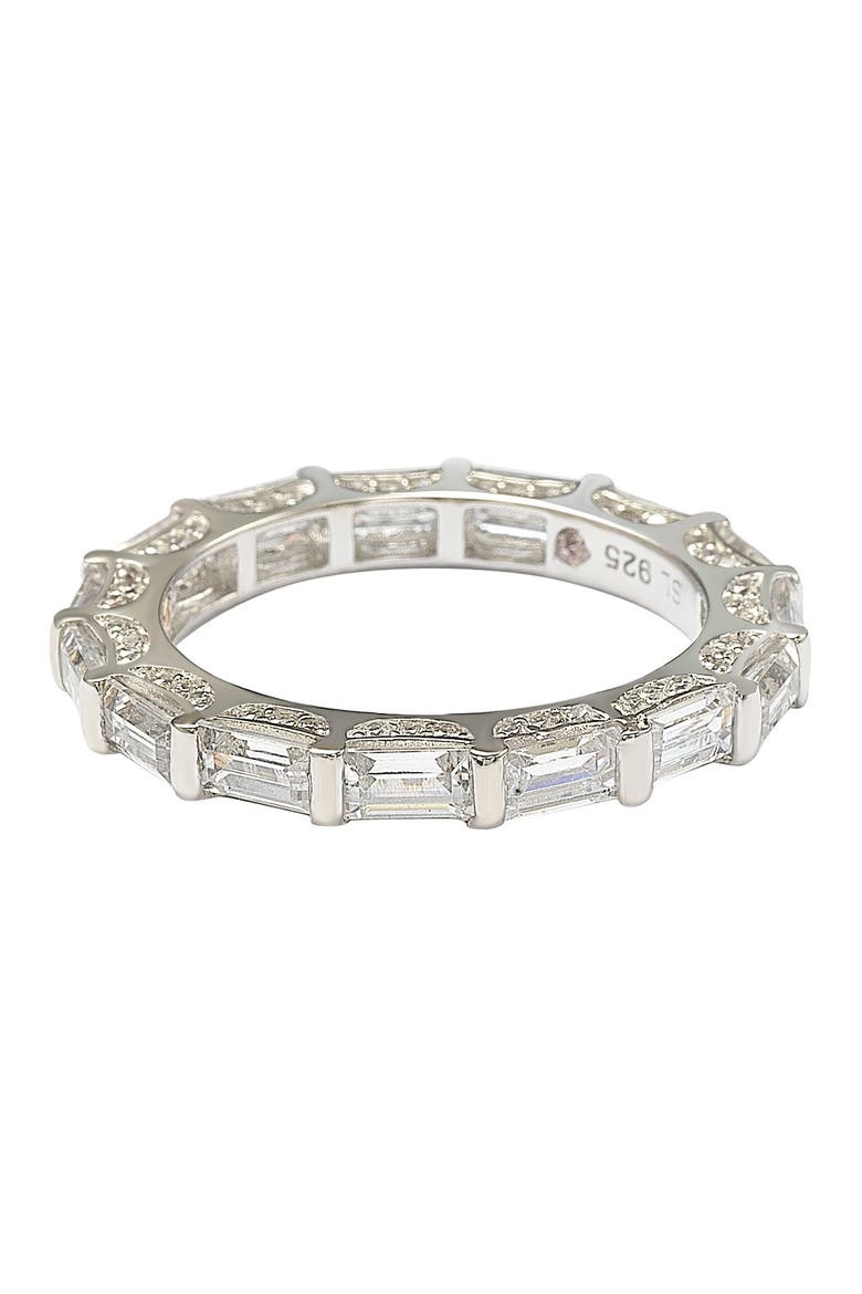 Sterling Silver Emerald Cut White Cubic Zirconia Eternity Band, Alternate, color, WHITE