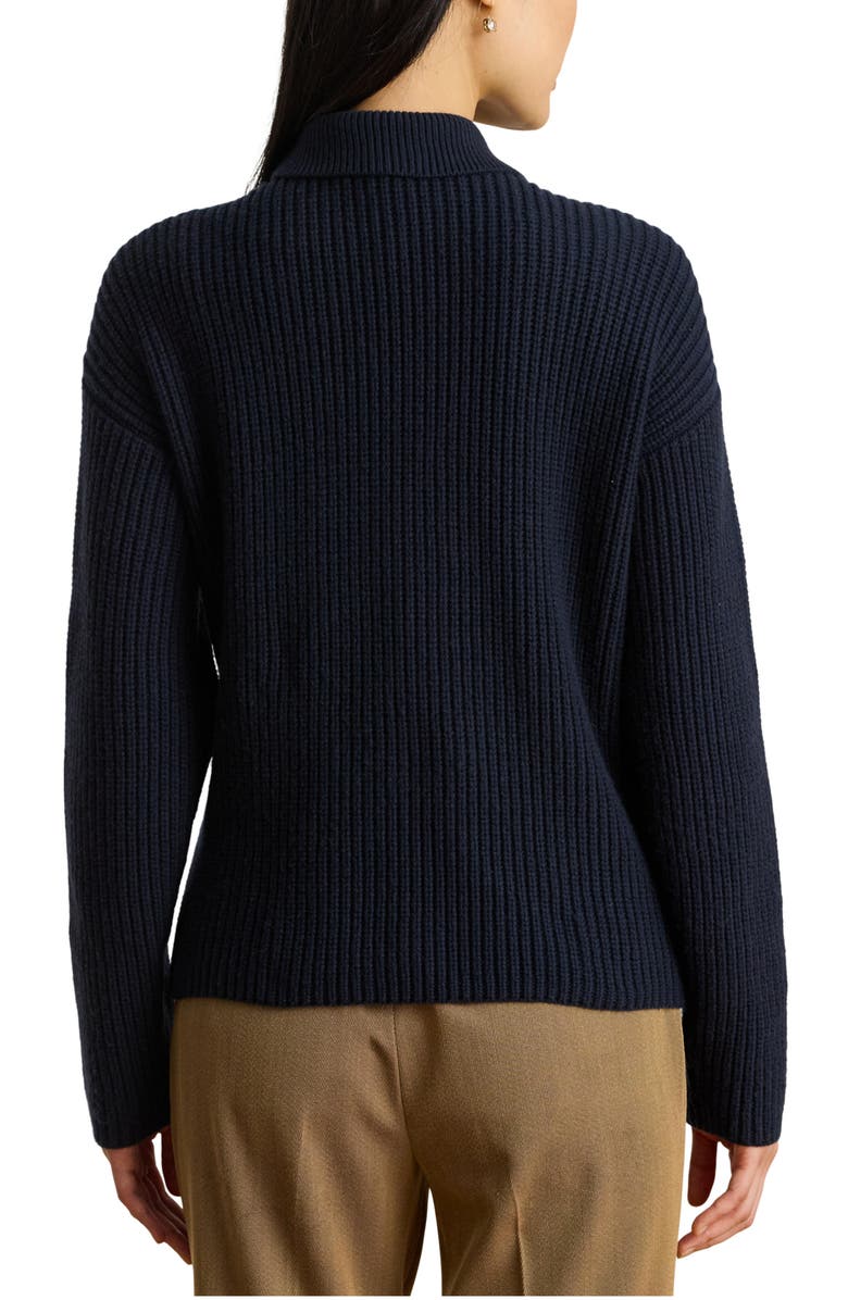 Lauren Ralph Lauren Rib Wool Blend Johnny Collar Sweater, Alternate, color, Lauren Navy