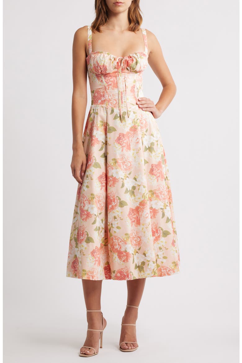Carmen Bustier Sundress, Main, color, PINK PEONY PRINT 2