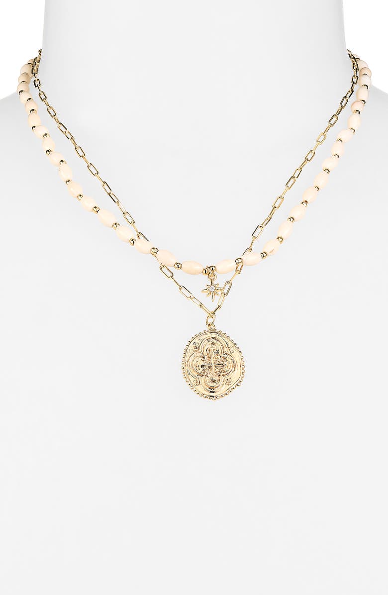 Panacea Two-Row Howlite Stone Coin Pendant Necklace, Alternate, color, Ivory