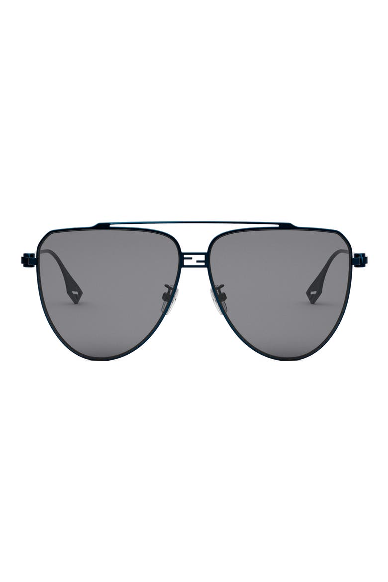 'Fendi Baguette 59mm Pilot Sunglasses, Main, color, SHINY BLUE / SMOKE
