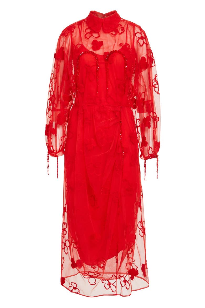 'Spooky' Floral Embroidered Dress, Alternate, color, RED
