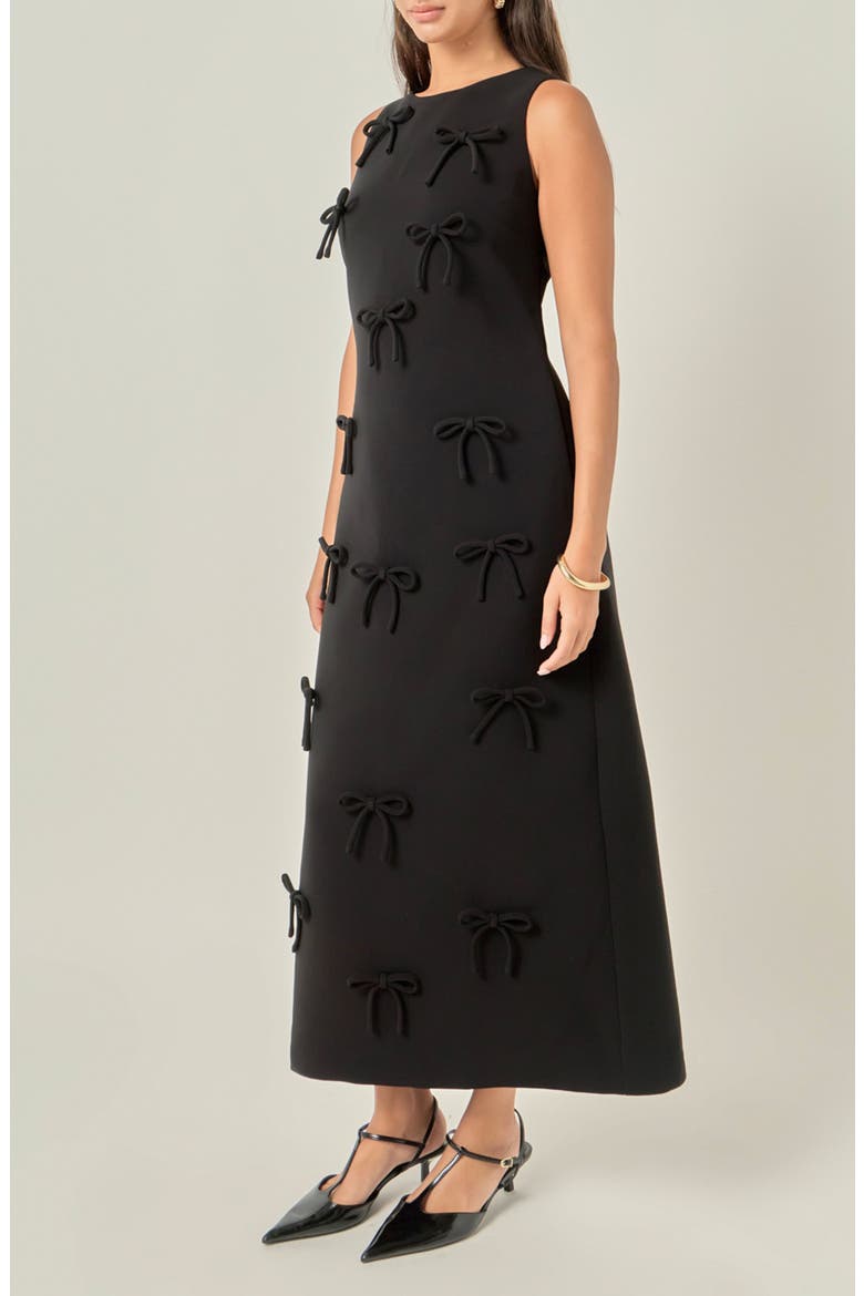 Bow Embellished Sleeveless A-Line Dress, Alternate, color, BLACK