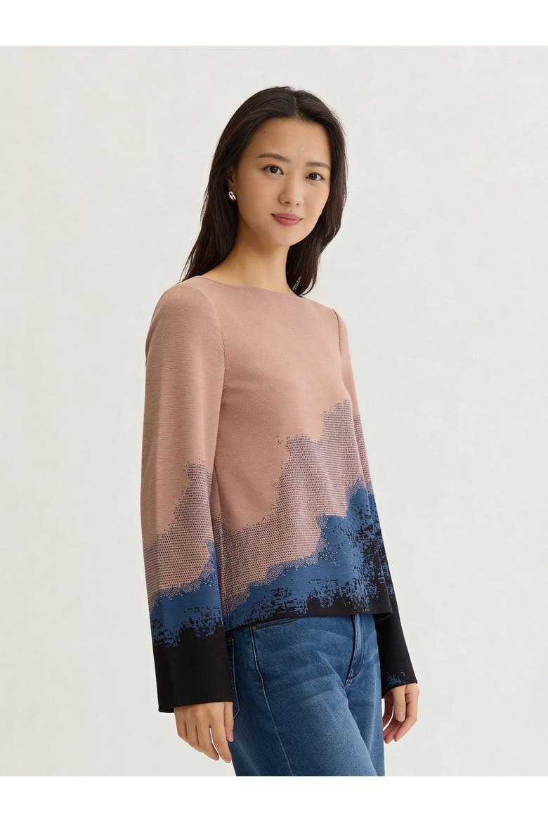Landscape Bell Sleeve Knit Top, Alternate, color, Charmeuse/Stardust/Black