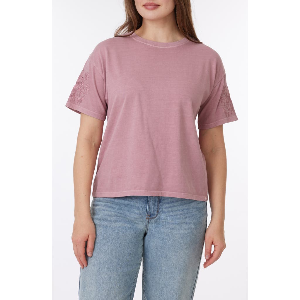 C&c California C & C California Toni Floral Embroidered Sleeve Boxy Cotton T-shirt In Nostalgia Rose
