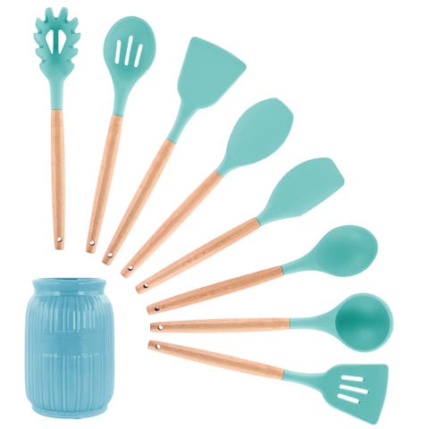 Silicone and Wood Cooking Utensils, Set of 9