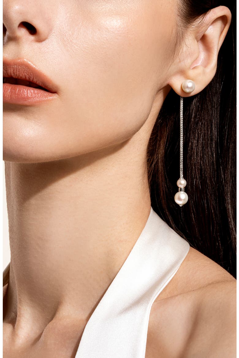 JH Essentials Pearl Front/Back Earrings, Alternate, color, SILVER/ PEARL
