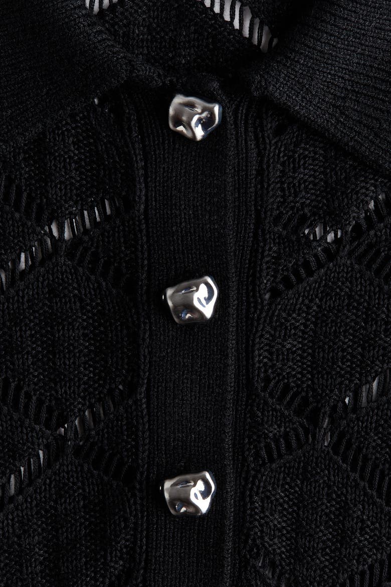 Crochet-look Polo Shirt, Alternate, color, Black