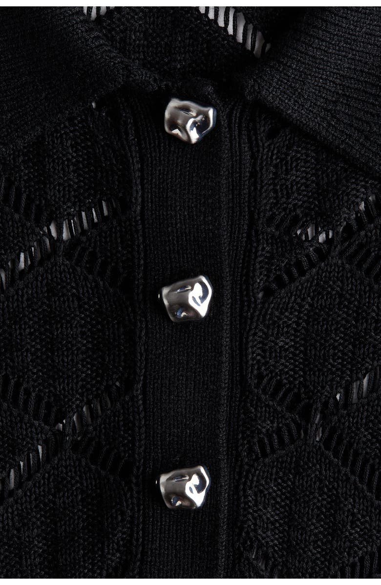 H&M Crochet-look Polo Shirt, Alternate, color, Black