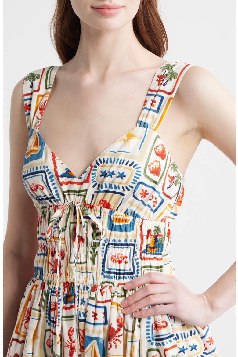 Postcard Print Cotton Midi Dress, Alternate, color, BEIGE MULTI
