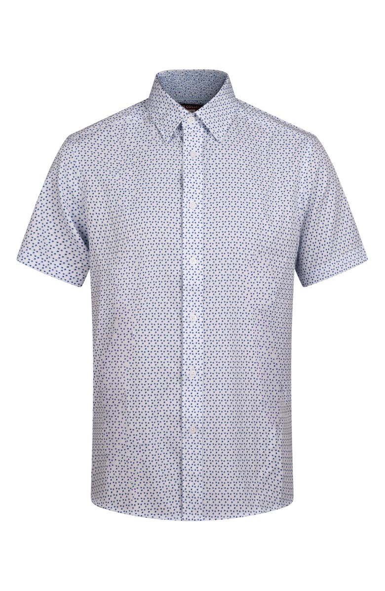 Report Collection Dot Print Short Sleeve Stretch Button-Up Shirt, Alternate, color, Blue