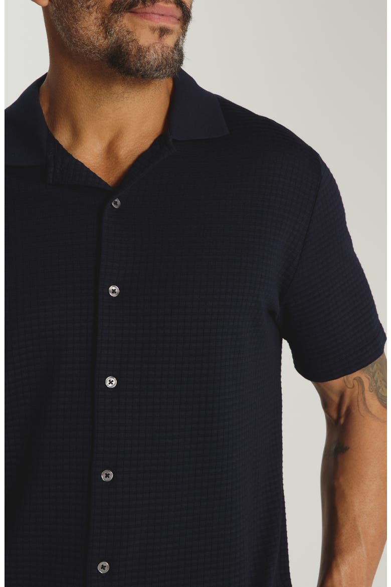 Landry Waffle Knit Short Sleeve Button-Up Shirt, Alternate, color, NAVY