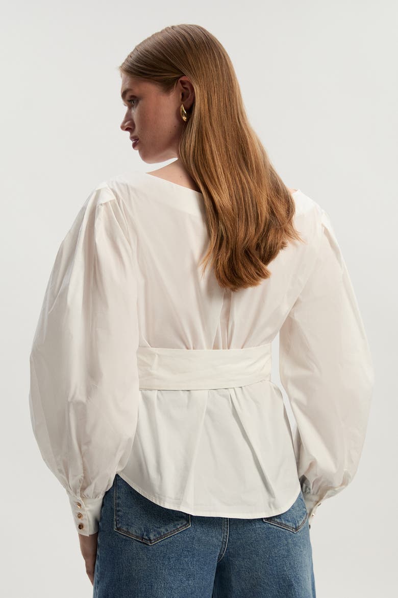 Woven Wrap Detail Blouse, Alternate, color, White