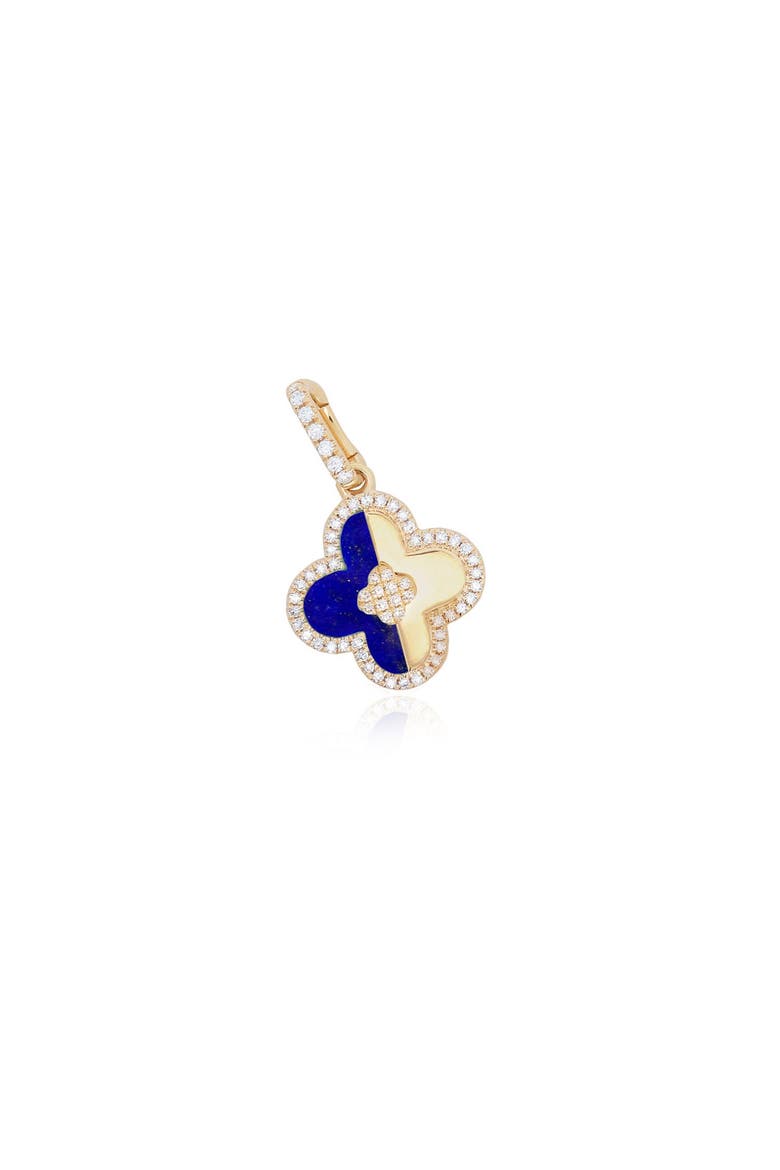 Lapis and Gold Diamond Clover Charm, Main, color, Lapis