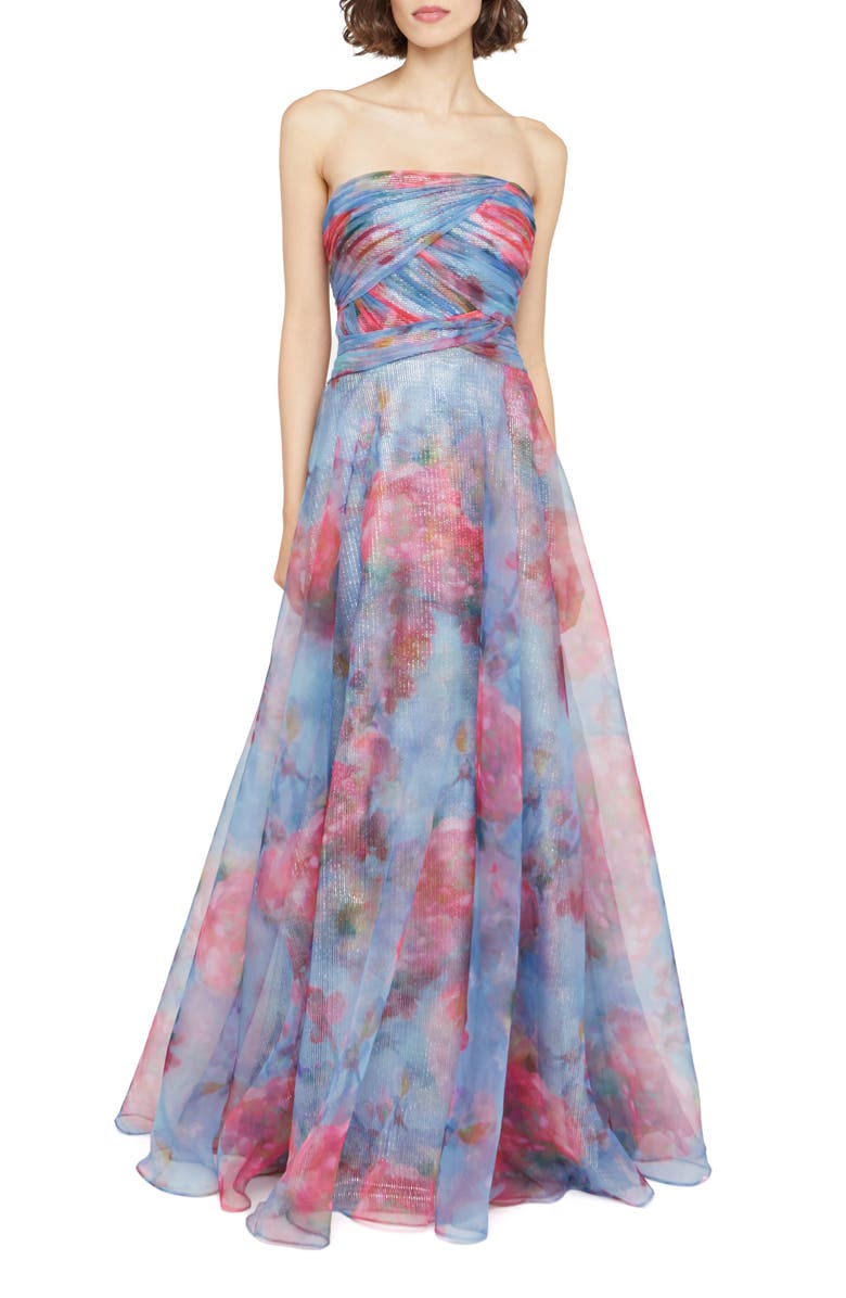 Theia Giselle Strapless Metallic Organza Gown, Main, color,