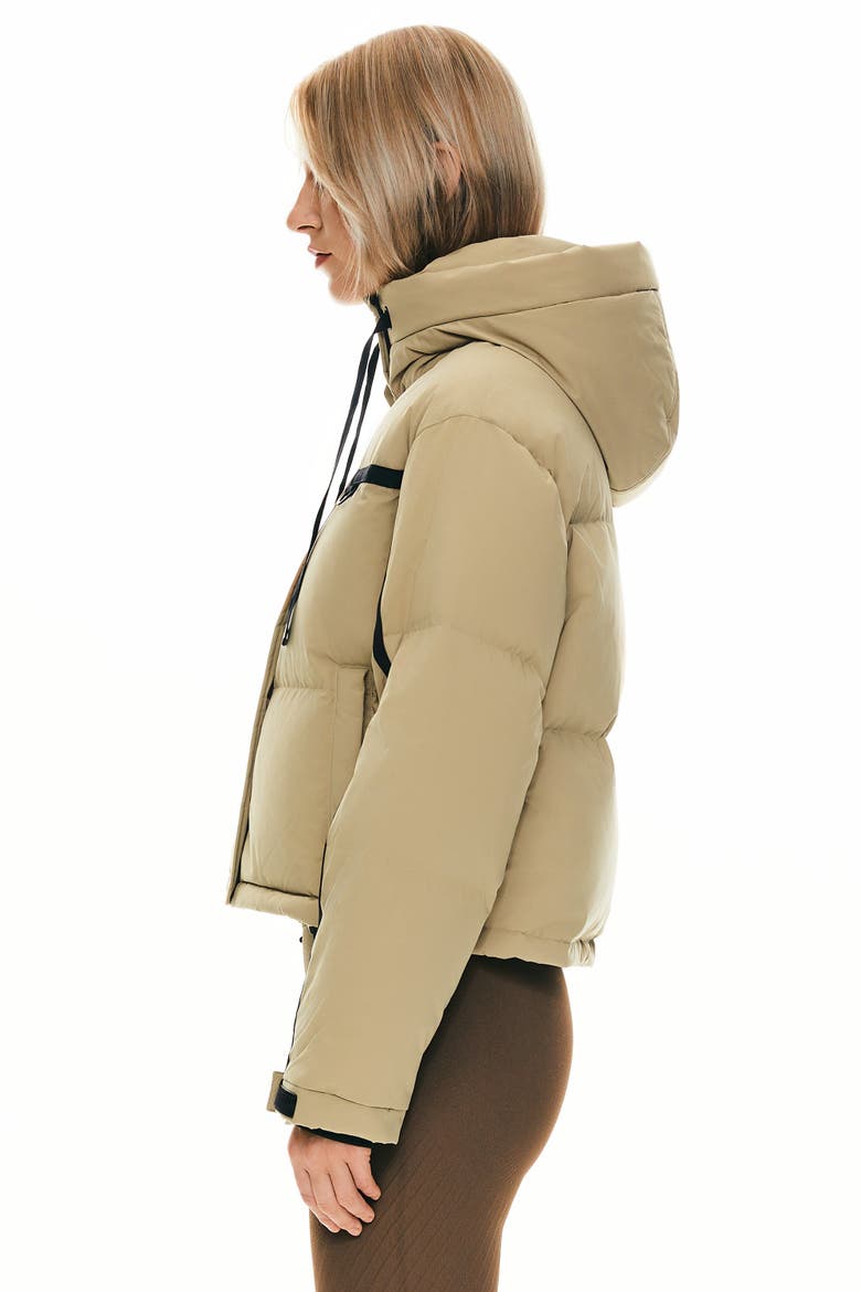 Winter Quilted Hooded Cropped Down Puffer Jacket, Alternate, color, Khaki