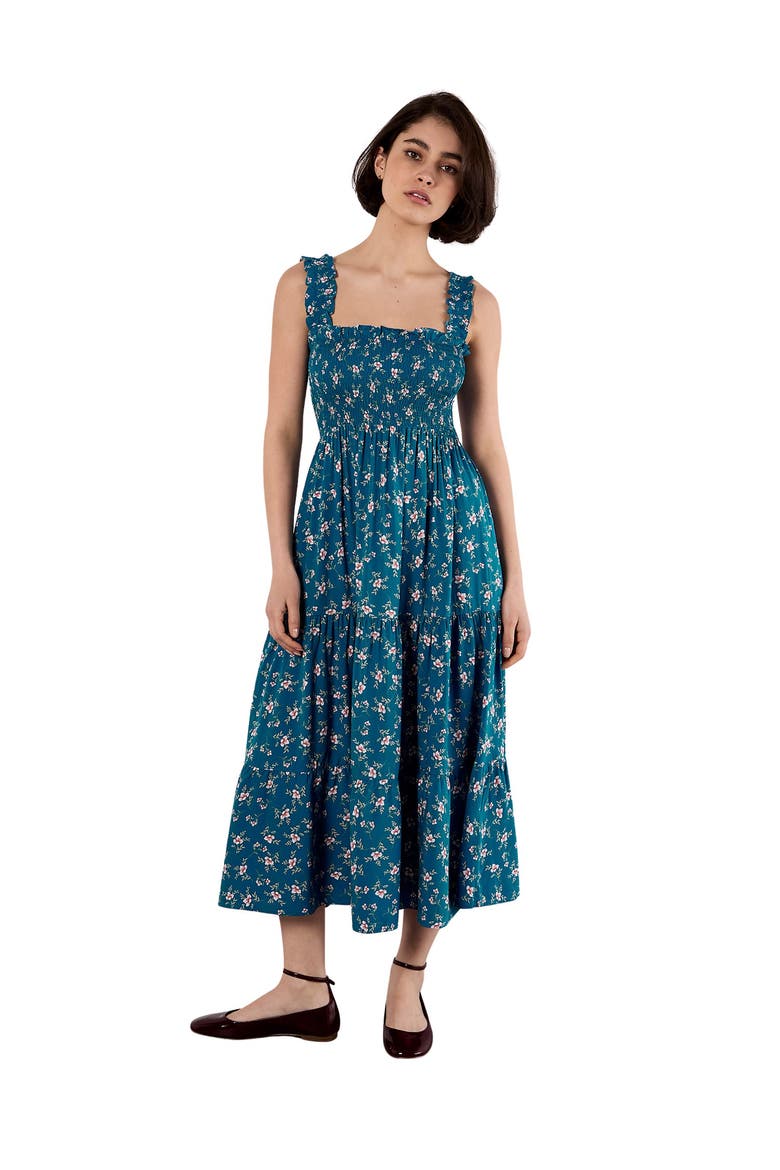 Orchid Smock Tiered Midi Dress, Main, color, Blue