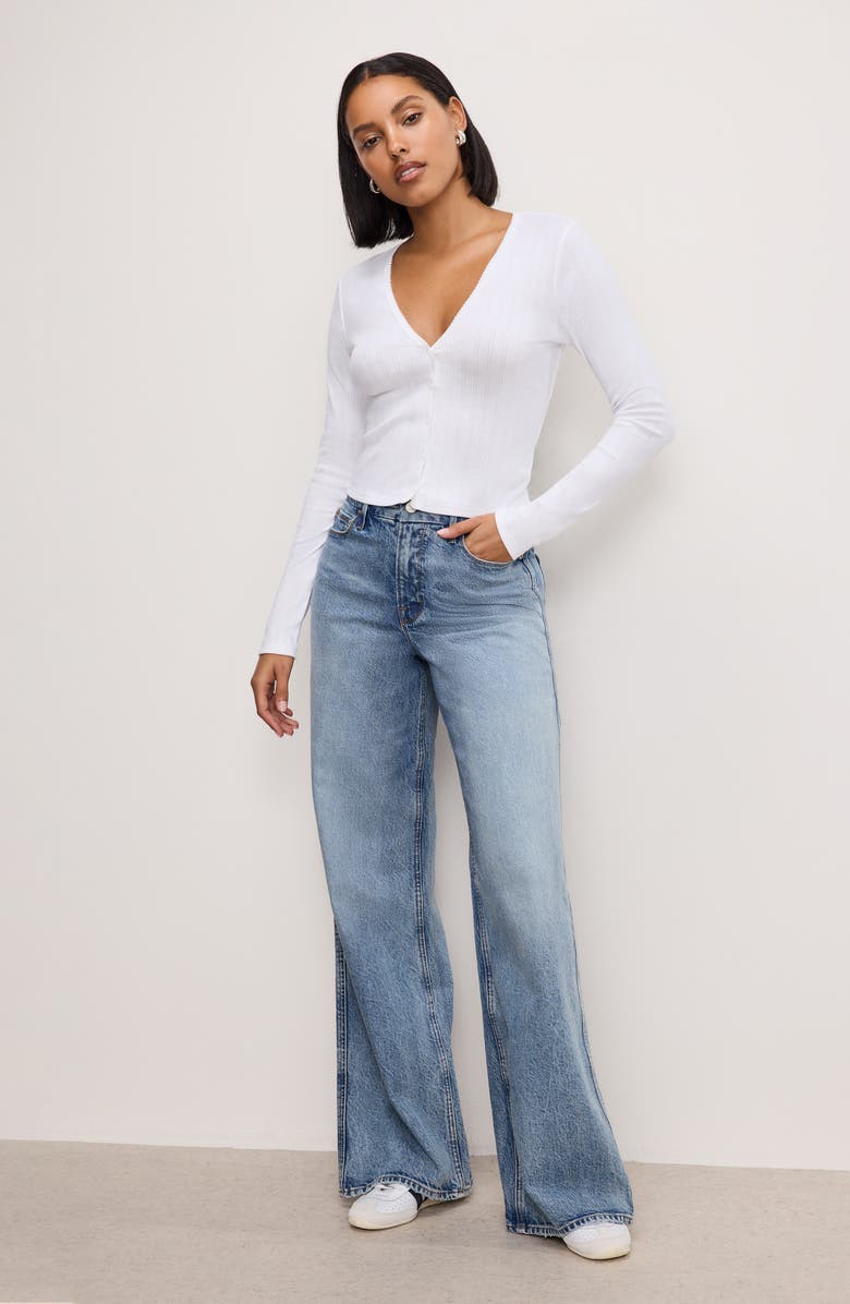 Good American Pointelle Crop Cardigan, Alternate, color, 