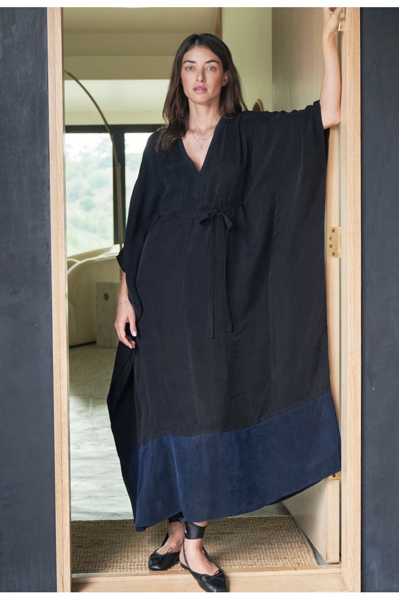 Belted Caftan, Alternate, color, Black & Navy