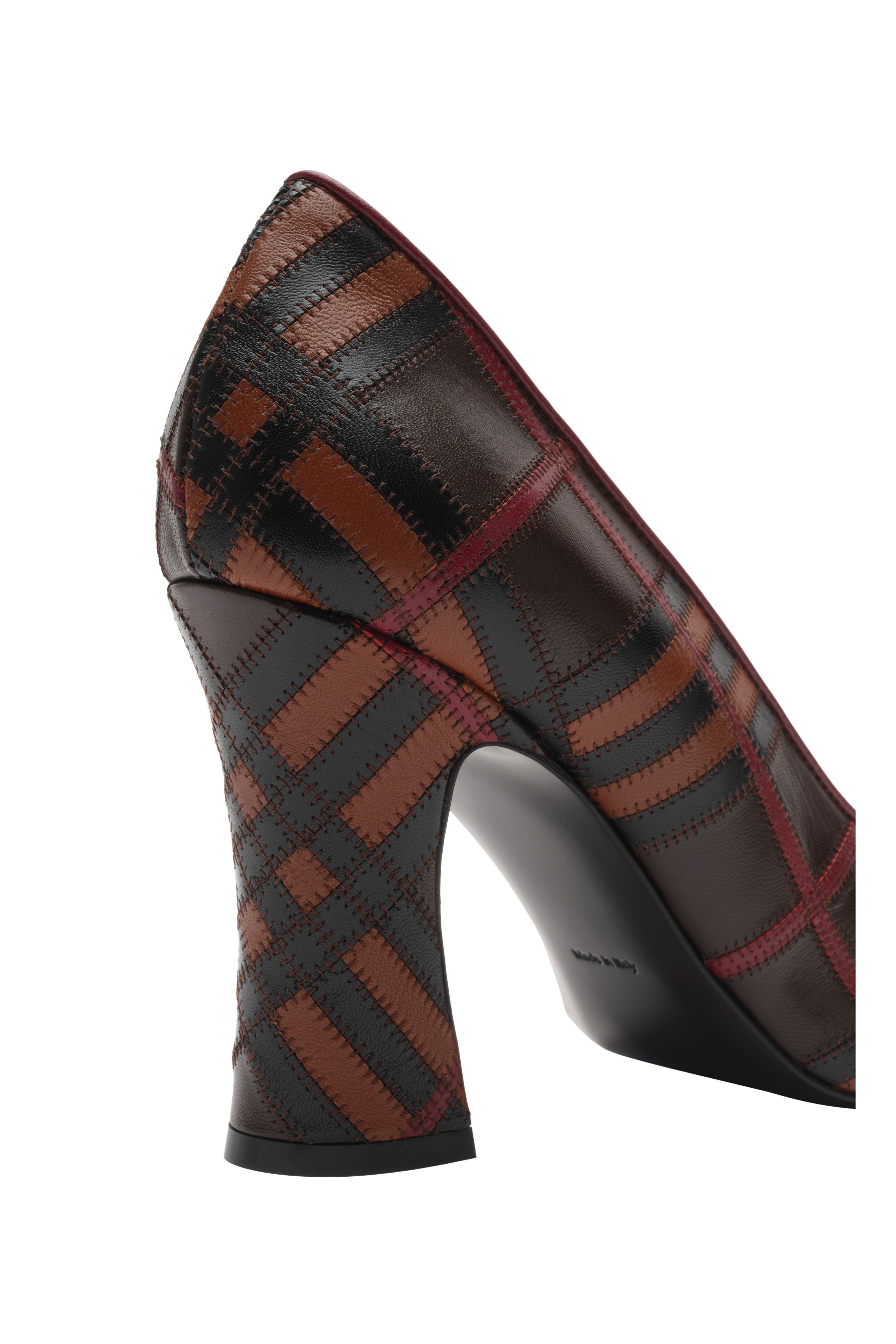 Burberry Check Leather Trinket Pumps, Alternate, color, Mahogany Red